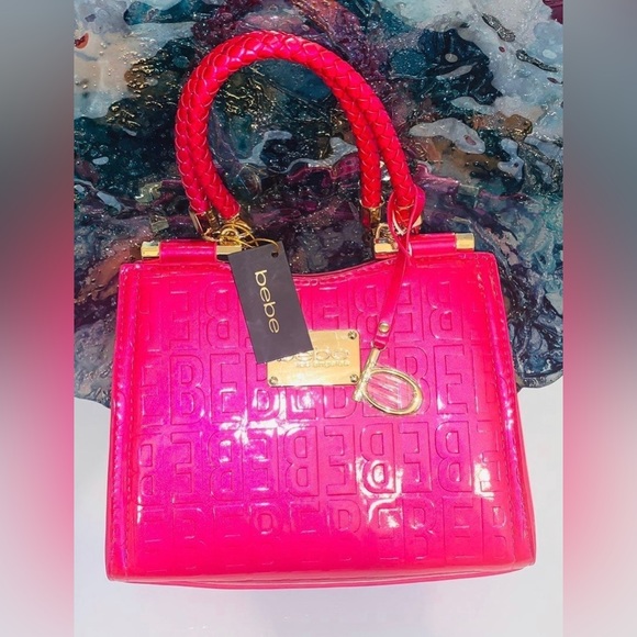 Bebe Irridescent Dark Pink Monogram Purse W/ Matching Wallet & Crossbody Strap - Picture 3 of 14